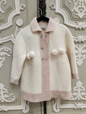Rochy Girls Knit Coat with Pom Details Size 2 Spanish Designer